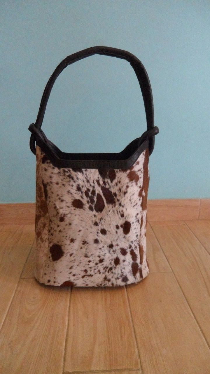 Cowhide Bucket Bag black and white