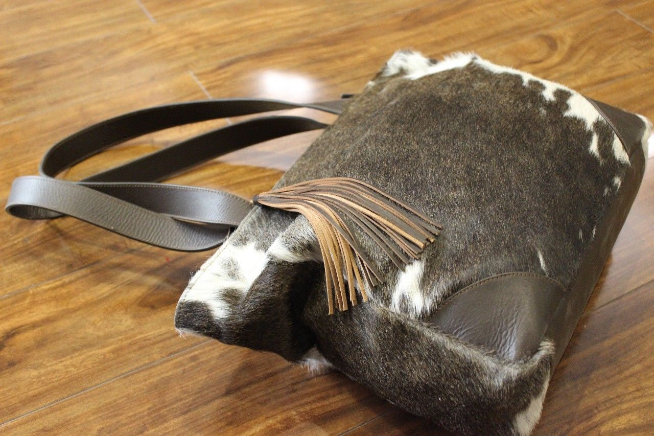 Brown And White Cowhide Messenger Bag