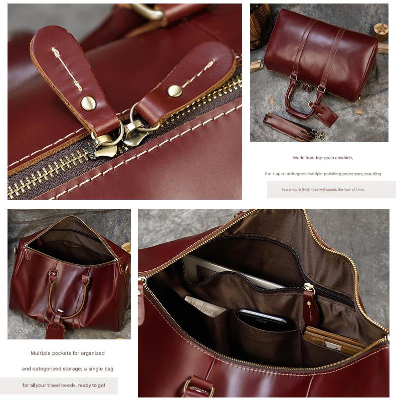 Men leather travel duffle bag cowhide weekender