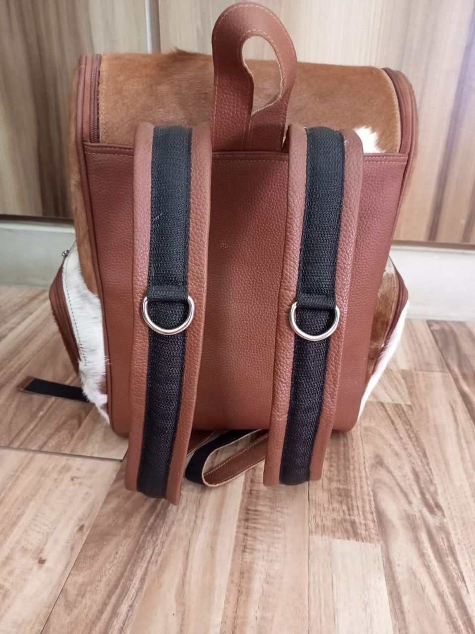 Natural Brown White Cowhide Backpack