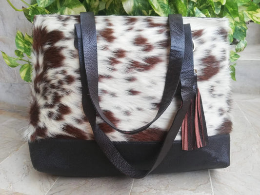 Tricolor Cowhide Purse Tote Bag