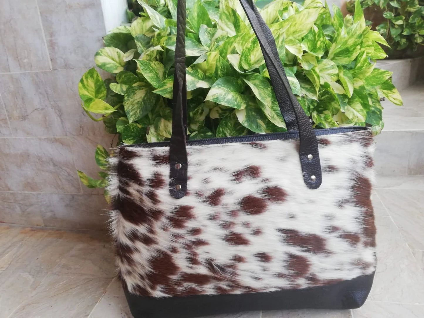 Tricolor Cowhide Purse Tote Bag