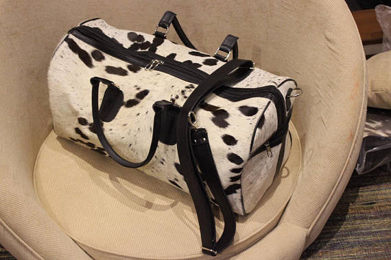 Cowhide Gym Back, made from real hair on cow hide rug.