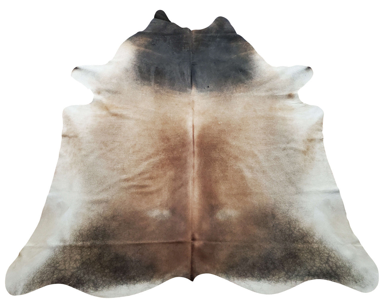 This tan cowhide area rug is small and in mostly grey with some tan marking for your cottages and country house.