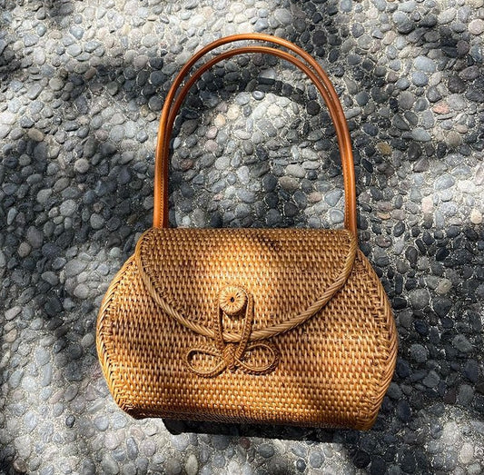 Handmade Wicker Rattan Handbag with Top Handle