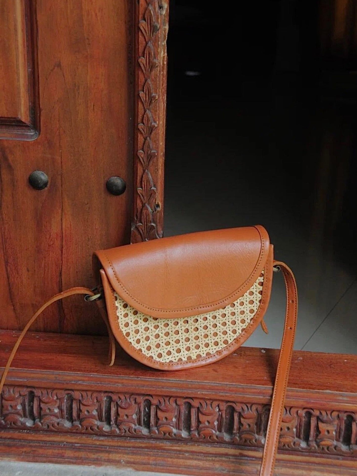 Rattan Leather Crossbody Bag