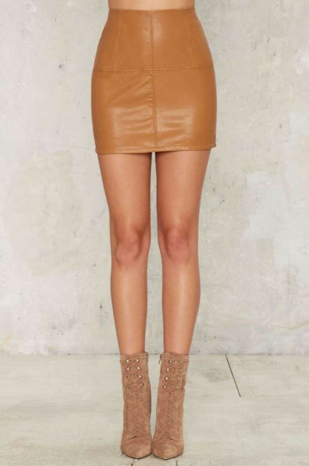 brown real leather mini skirt