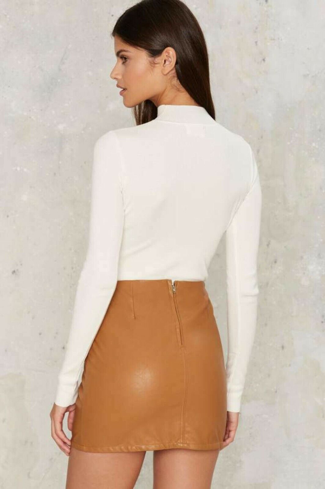 brown real leather mini skirt
