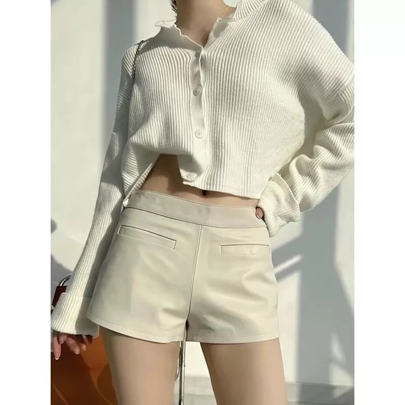 leather high waisted shorts women