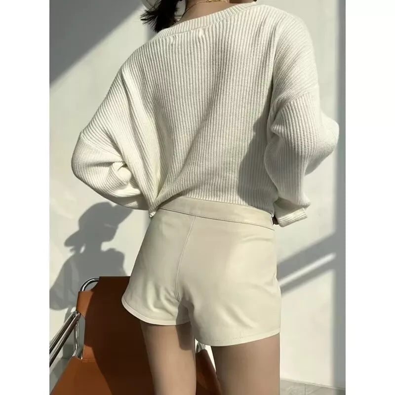 leather high waisted shorts women