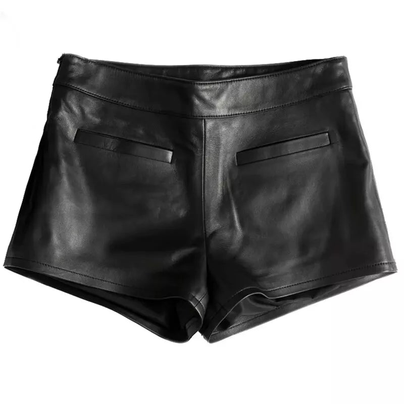 leather high waisted shorts women
