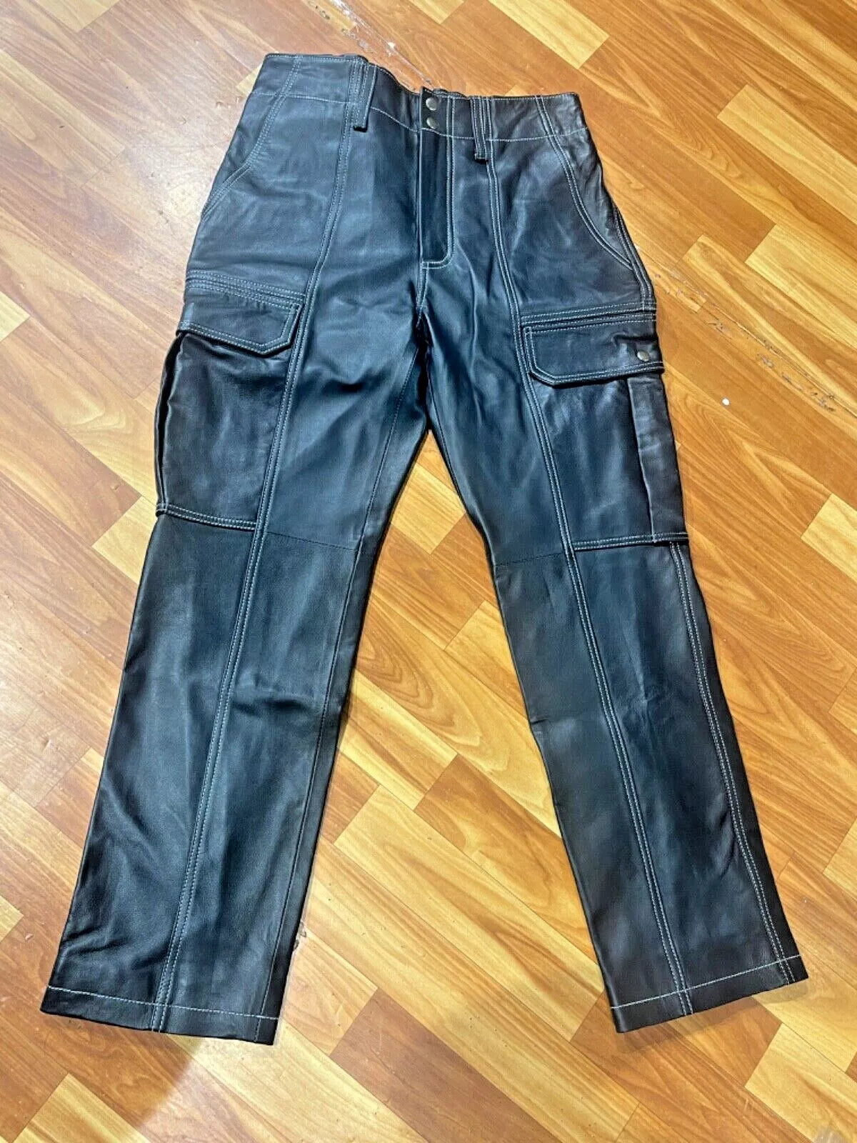 Leather Cargo Black Pants Women's