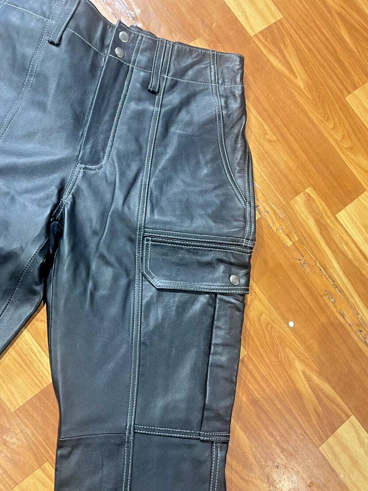 Leather Cargo Black Pants Women's