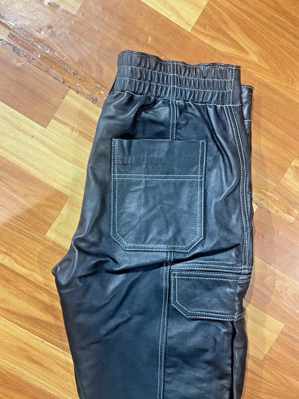 Leather Cargo Black Pants Women's