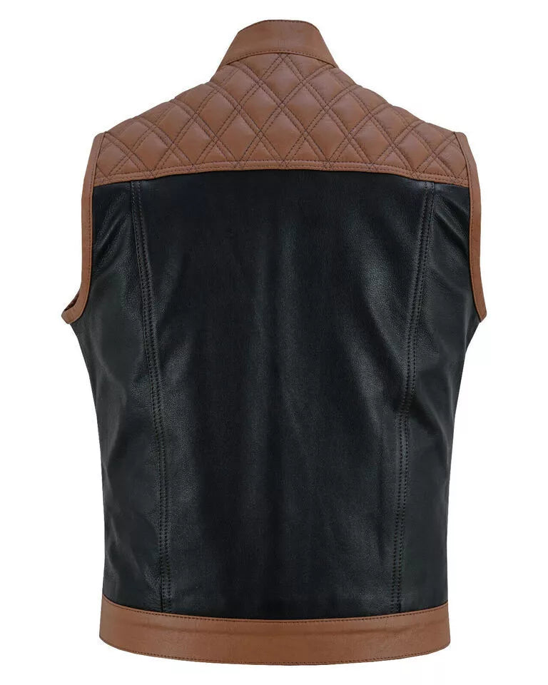 mens western leather biker vest