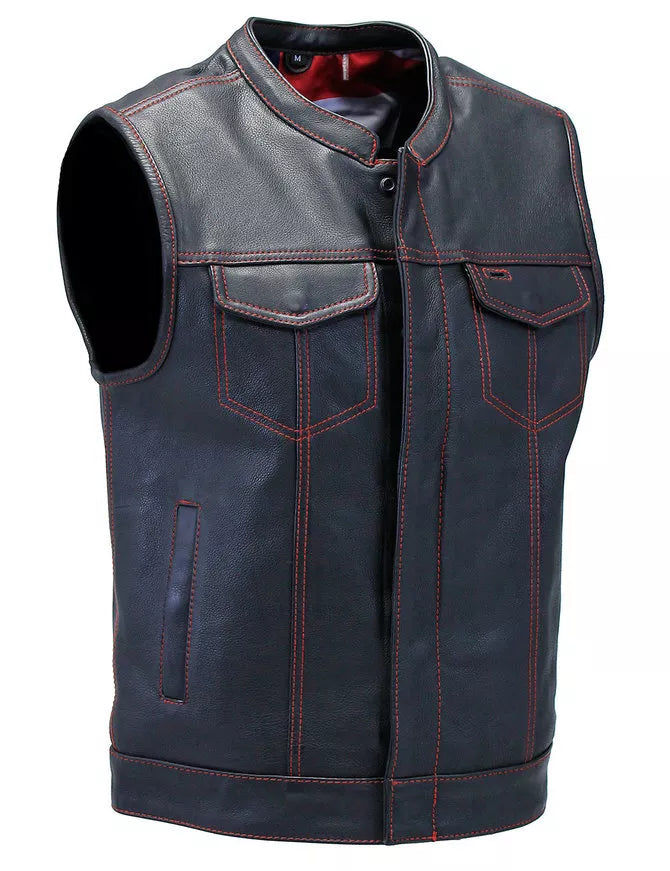 Black Leather Motorcycle Vest Men