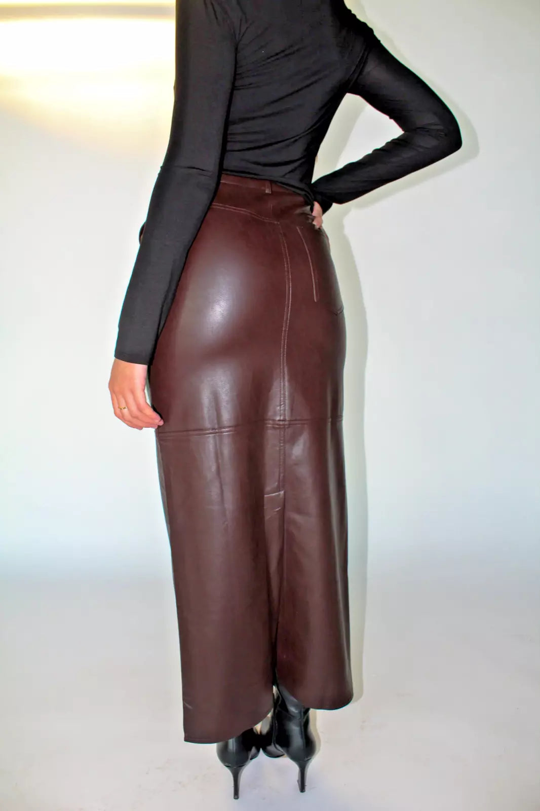 brown long brown leather maxi skirt