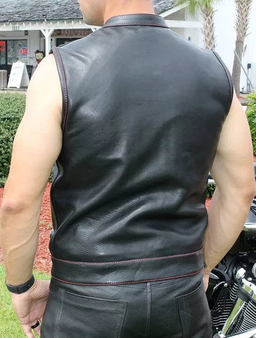 Black Leather Motorcycle Vest Men