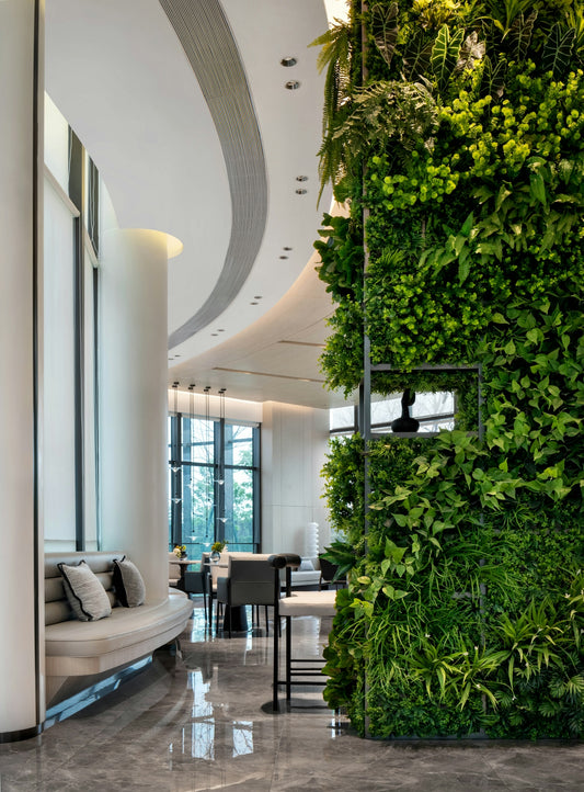 Modern interior with a large vertical green wall