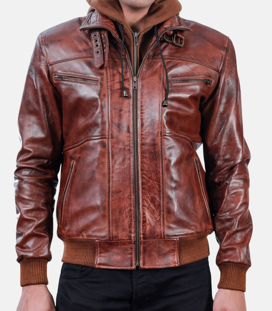 mens distressed leather jacket maroon