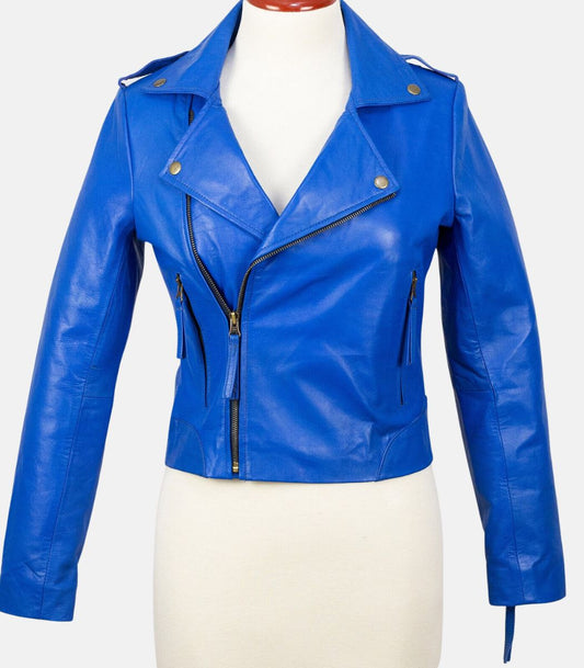 blue leather jackets for women