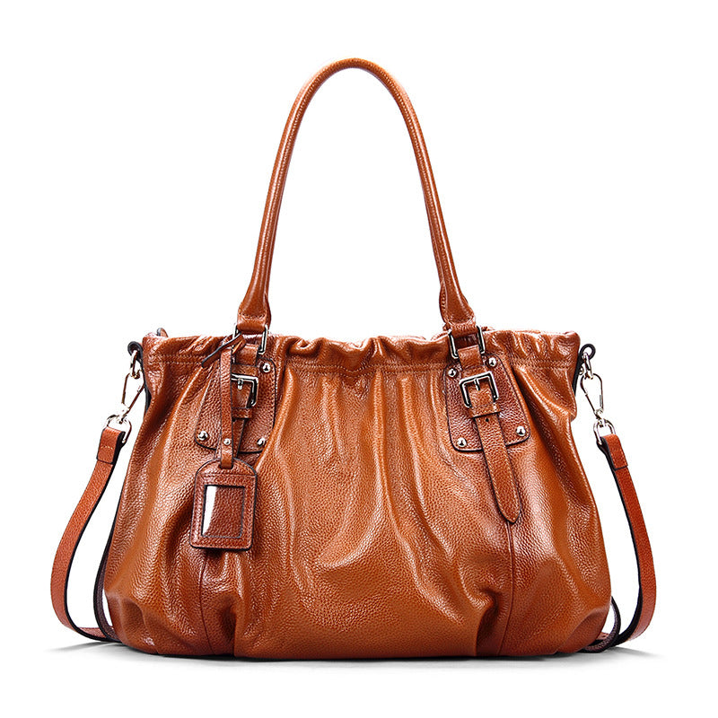 Women Genuine Leather Pleated Shoulder Bag