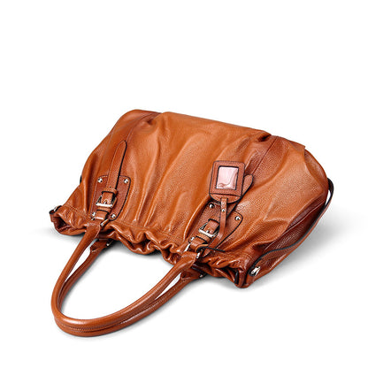 Women Genuine Leather Pleated Shoulder Bag