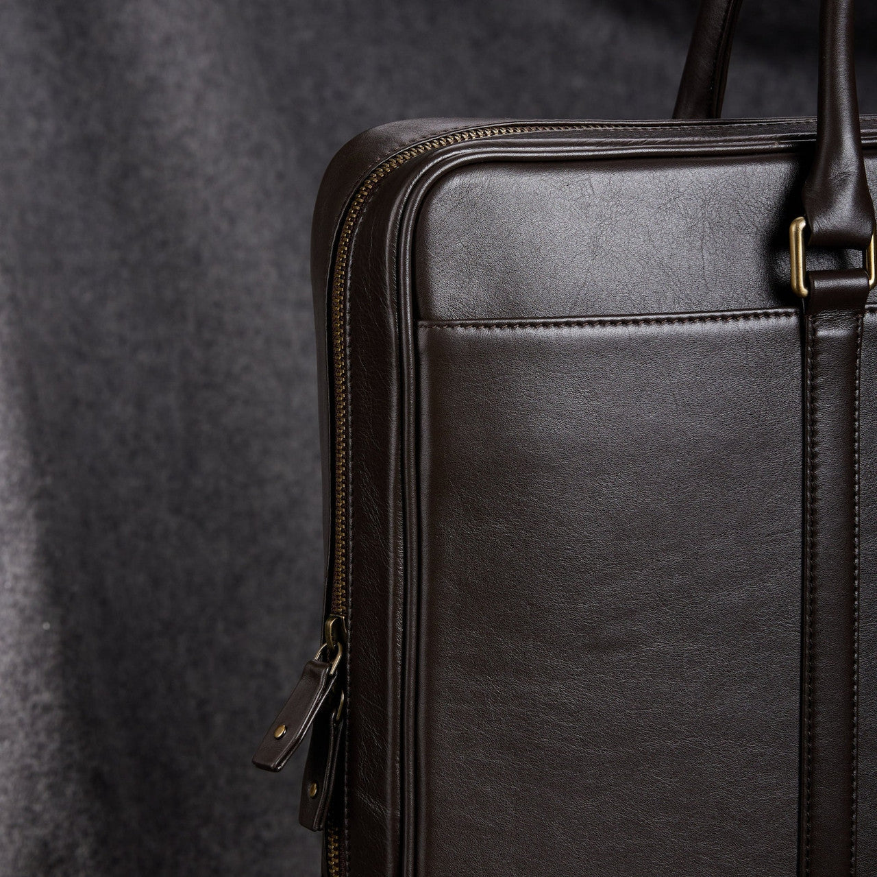 Slim Black Leather Briefcase with Double Handles