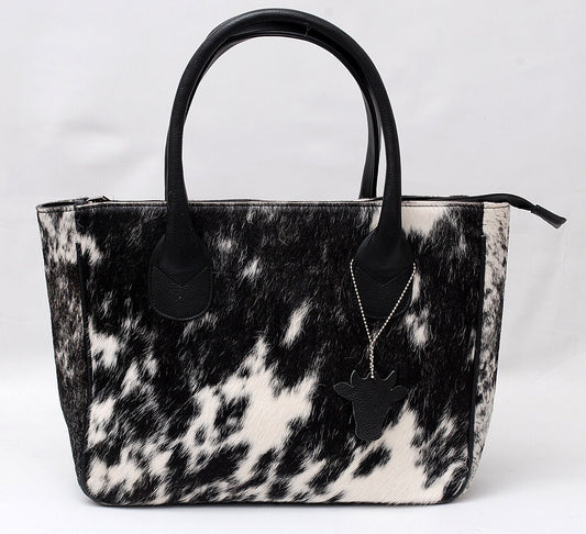 Black White Cow Skin Hide Shoulder Purse