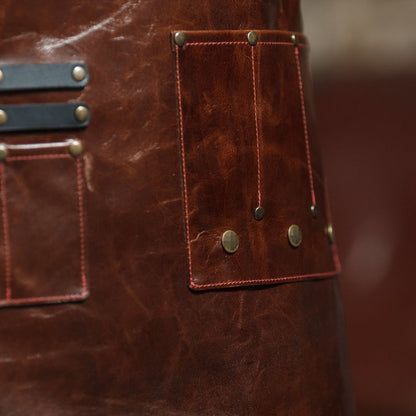 Genuine Leather Cooks Apron with Utility Pockets for BBQ and Grilling