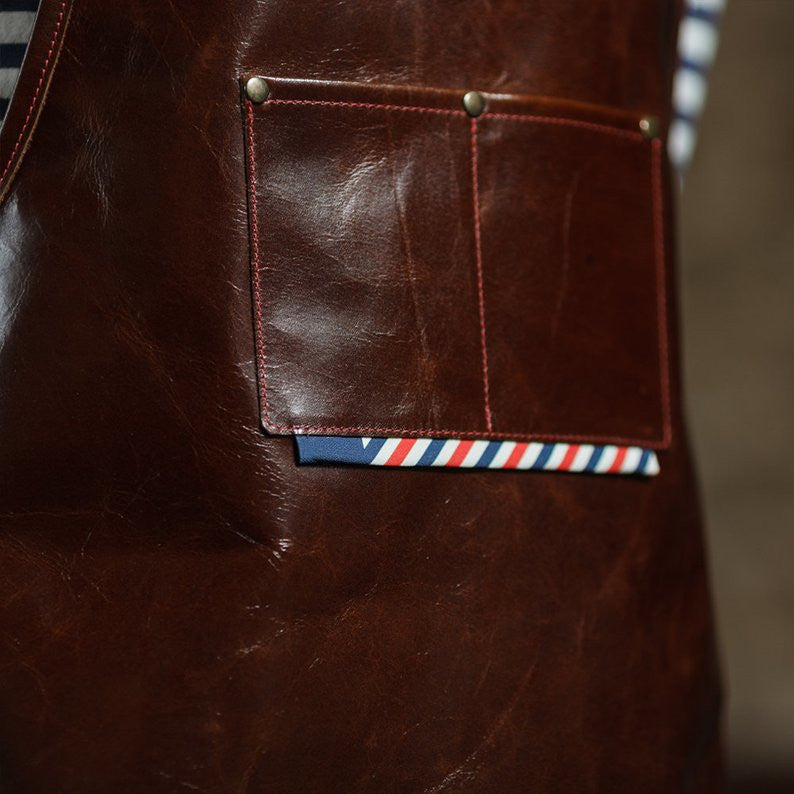 Genuine Leather Cooks Apron with Utility Pockets for BBQ and Grilling