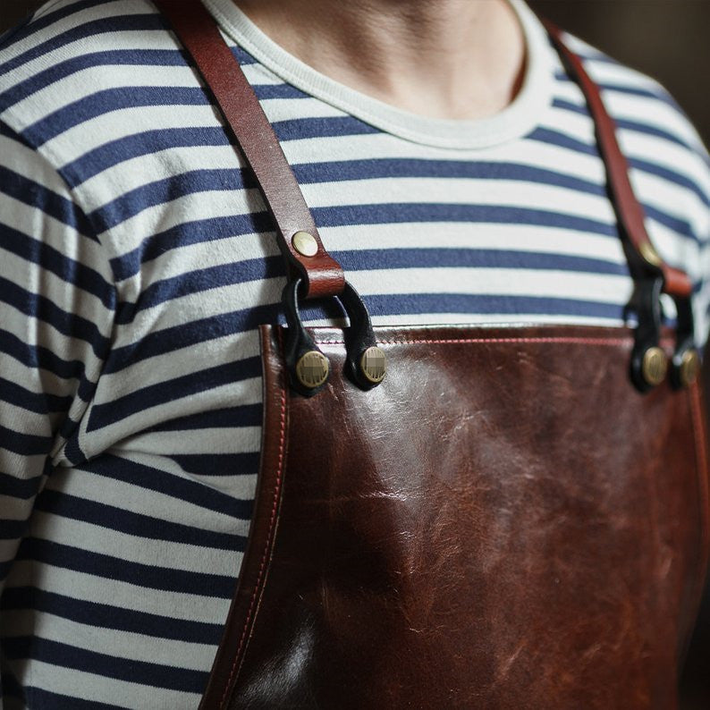 Genuine Leather Cooks Apron with Utility Pockets for BBQ and Grilling