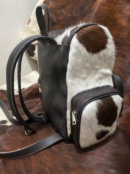 Cowhide Backpack Brown And White