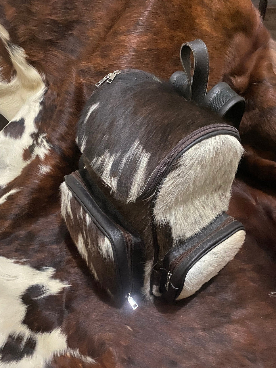 Cowhide Backpack Brown And White