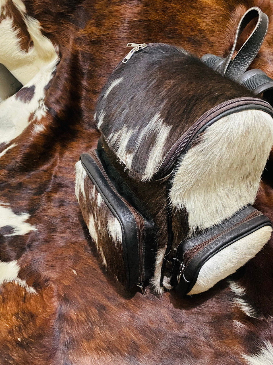 Cowhide Backpack Brown And White