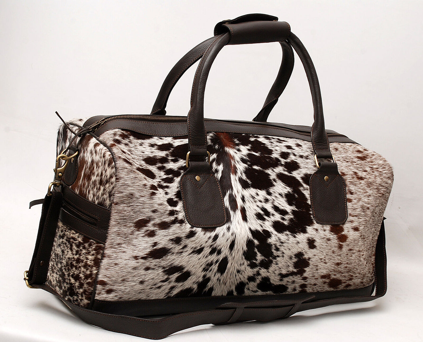 Black White Cowhide Duffel Travel Bag