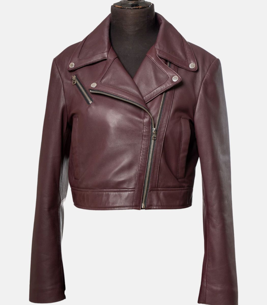 leather jacket burgundy women's