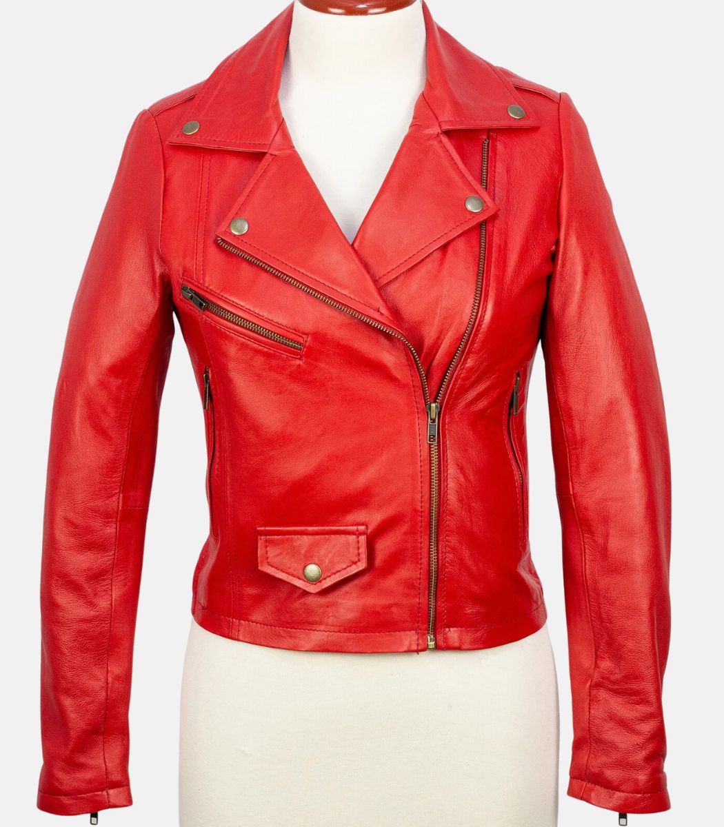 red leather biker jacket women