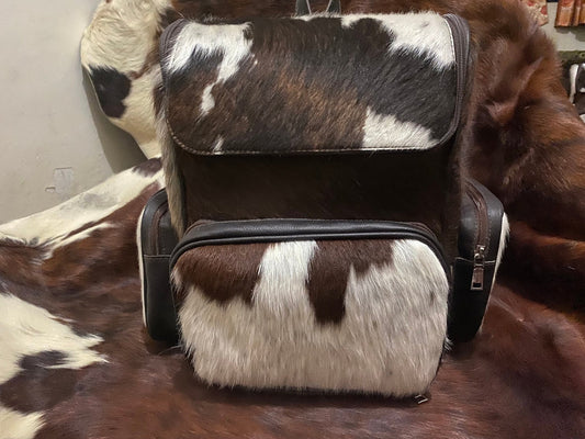 Cowhide Backpack Brown And White