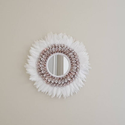 Boho Feather and Sea Shell Mirror