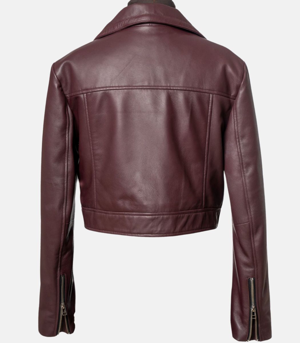 leather jacket burgundy women's