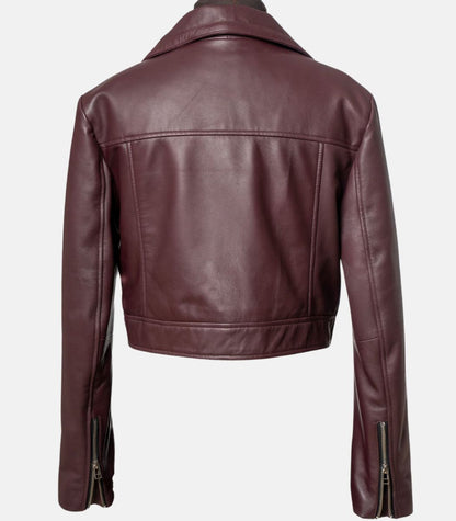 leather jacket burgundy women's