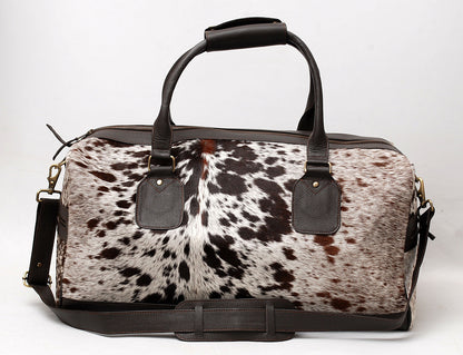 Black White Cowhide Duffel Travel Bag