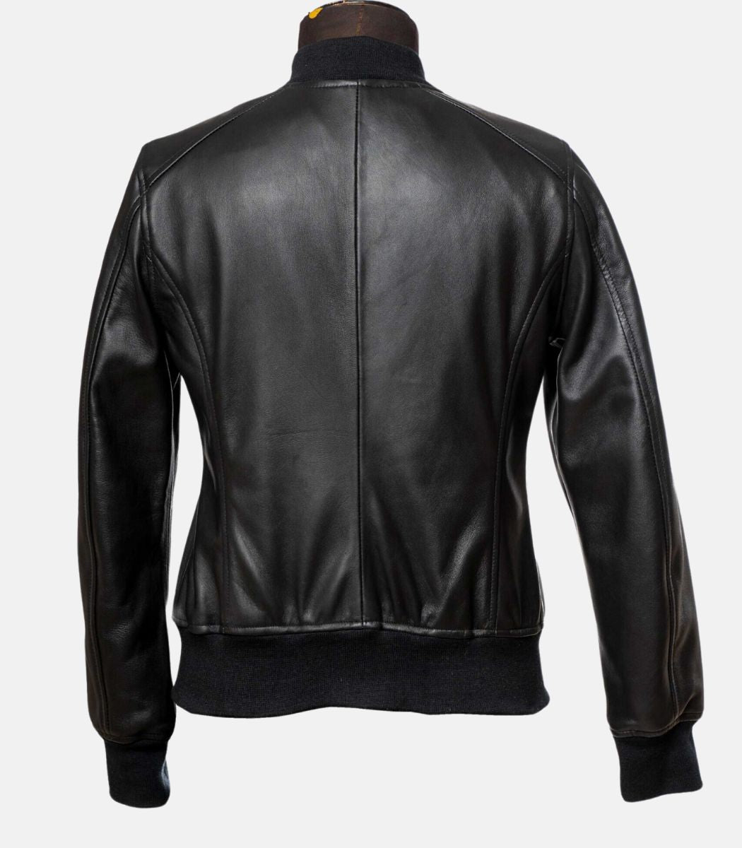 Classic Black Bomber Leather Jacket