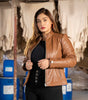 brown leather jacket for women slim fit