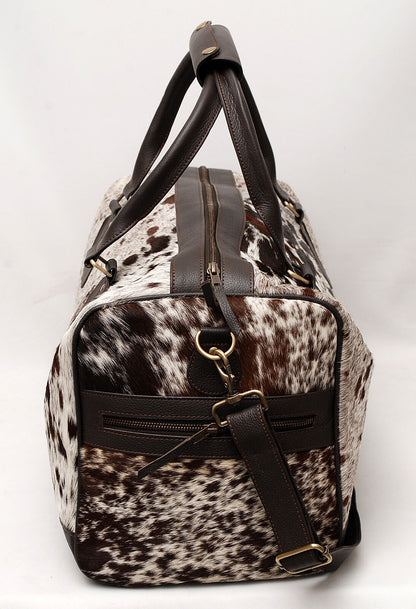 Black White Cowhide Duffel Travel Bag