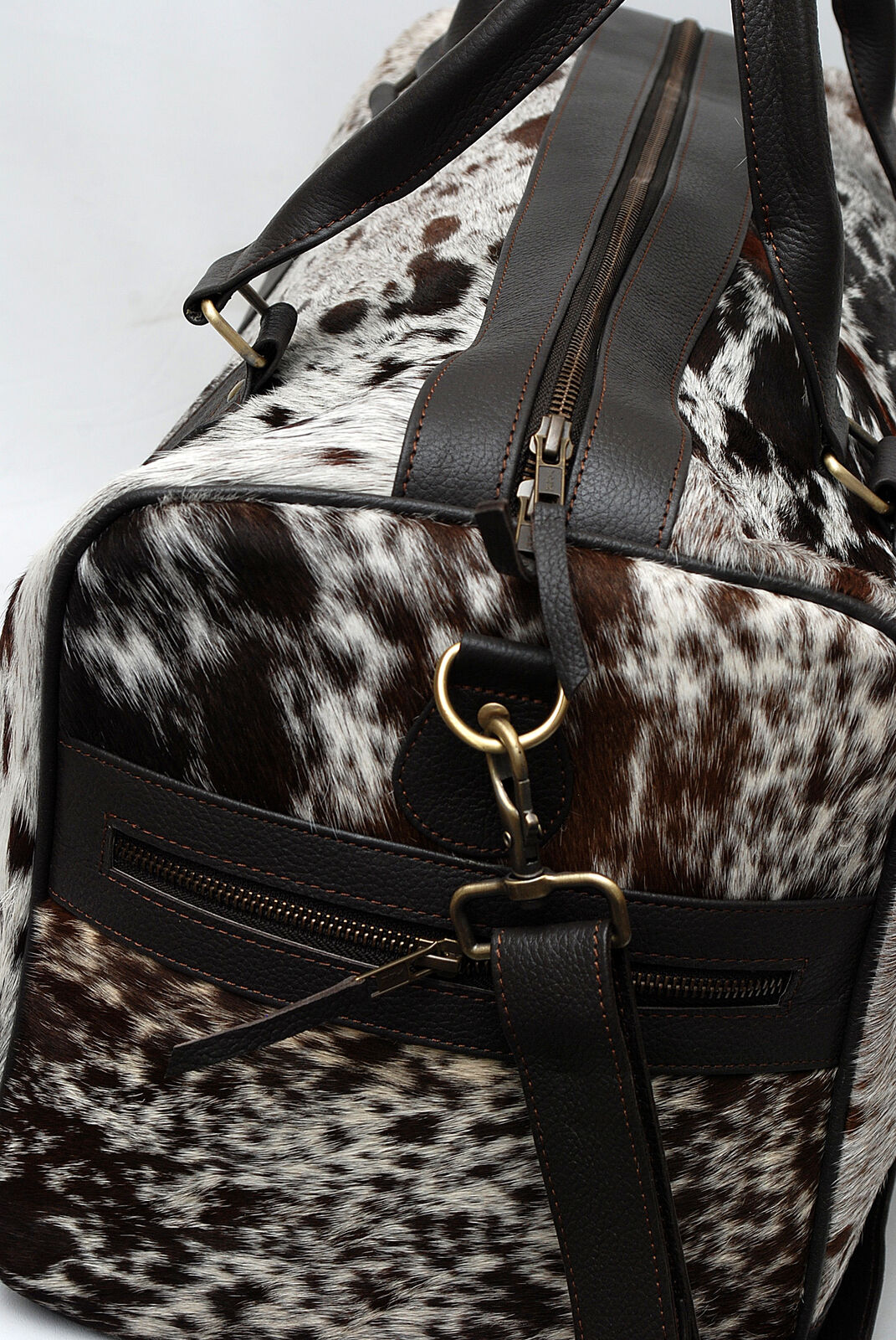 Black White Cowhide Duffel Travel Bag