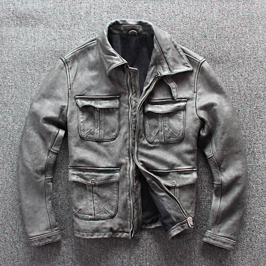 Men's retro cowhide workwear jacket