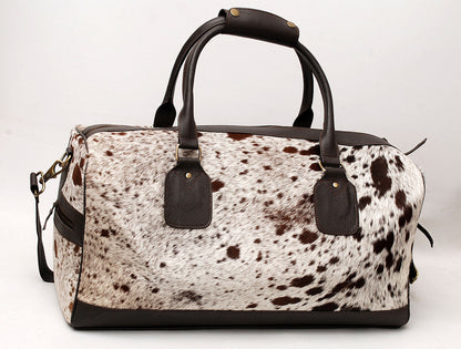 Black White Cowhide Duffel Travel Bag