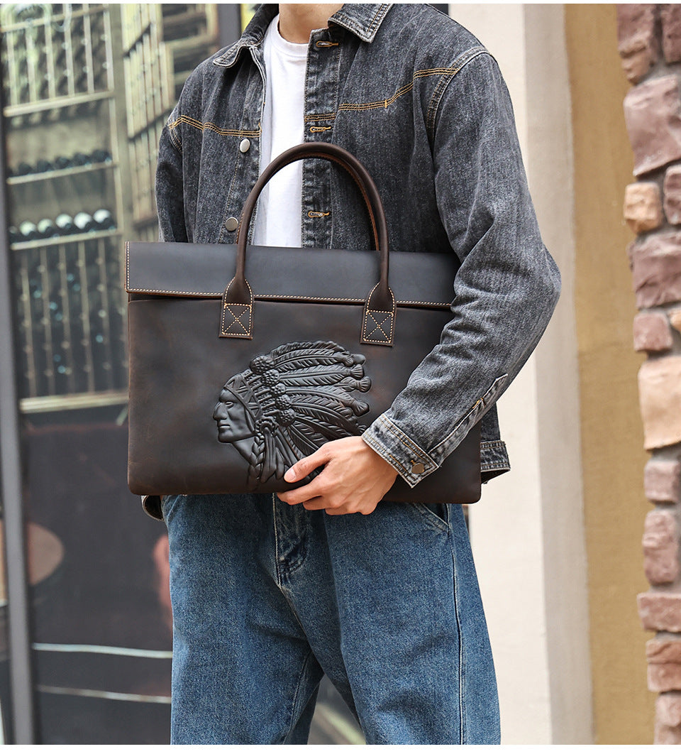 Retro crazy horse leather briefcase for work